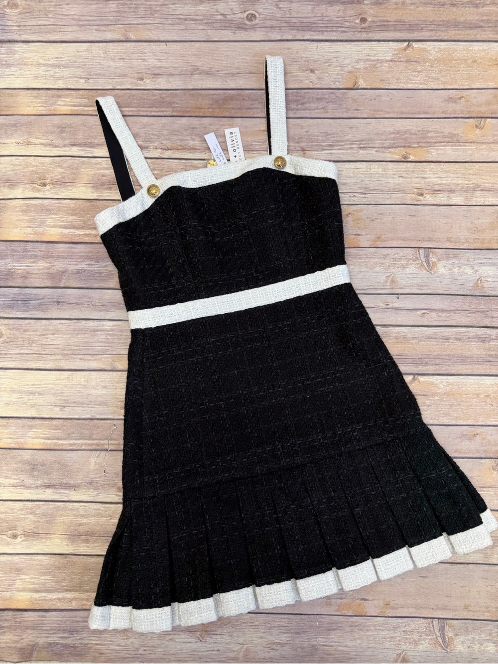 Alice + Olivia Black and Cream Tweed Mini Dress
